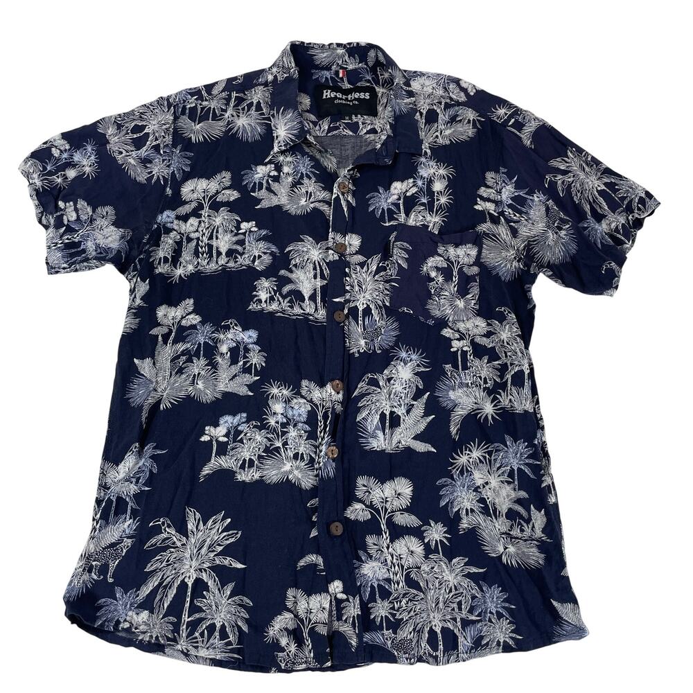 Heartless Clothing Men's Medium Navy Blue Palm Tree Print Button Up Shirt
